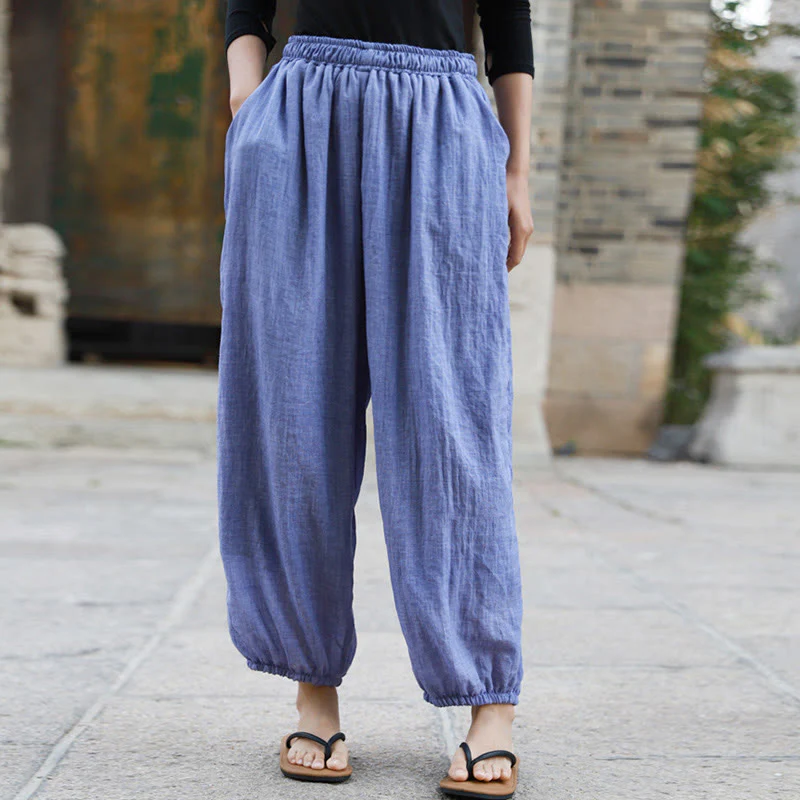Pantaloni casual estivi da donna in cotone con tasche Buddha Stones - Image 37