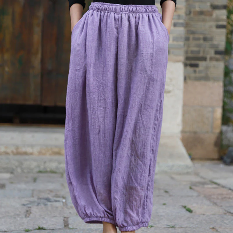 Pantaloni casual estivi da donna in cotone con tasche Buddha Stones - Image 38