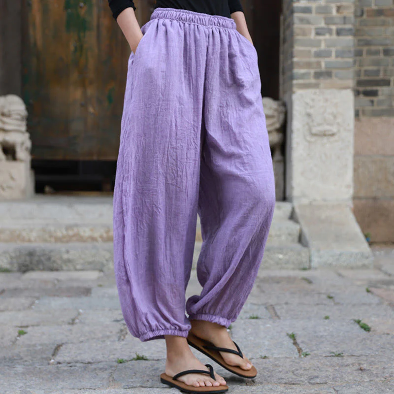 Pantaloni casual estivi da donna in cotone con tasche Buddha Stones - Image 39