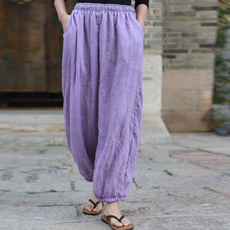 Pantaloni casual estivi da donna in cotone con tasche Buddha Stones - Image 41
