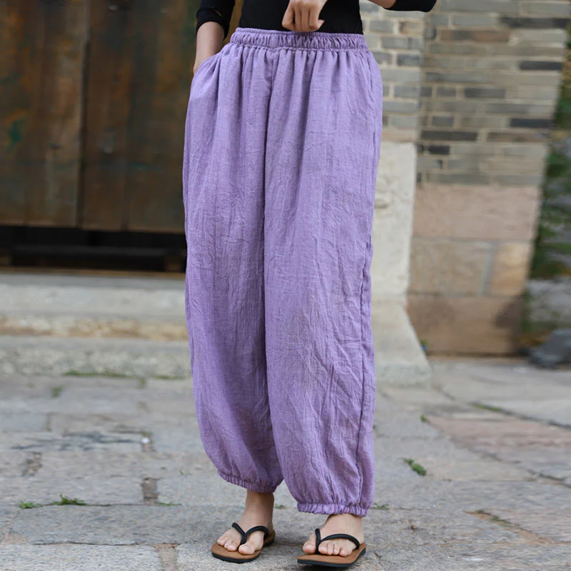 Pantaloni casual estivi da donna in cotone con tasche Buddha Stones - Image 42