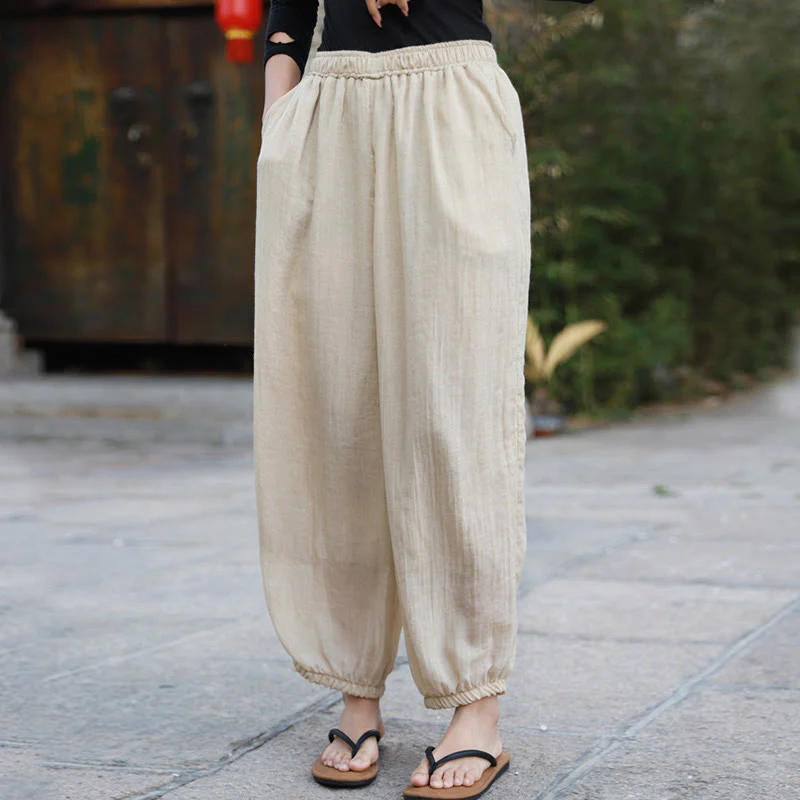 Pantaloni casual estivi da donna in cotone con tasche Buddha Stones - Image 44