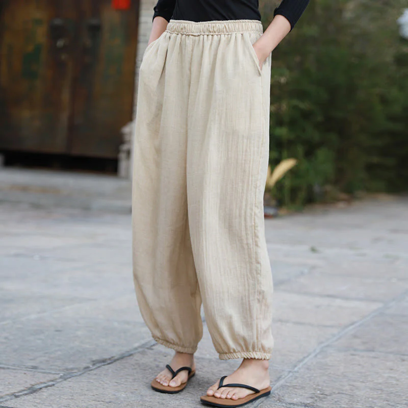 Pantaloni casual estivi da donna in cotone con tasche Buddha Stones - Image 45