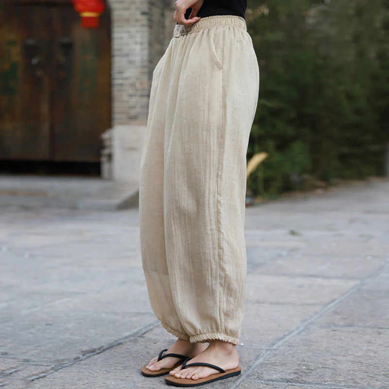 Pantaloni casual estivi da donna in cotone con tasche Buddha Stones - Image 46