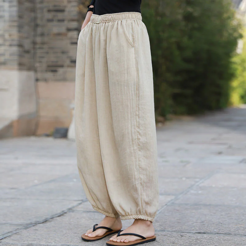 Pantaloni casual estivi da donna in cotone con tasche Buddha Stones - Image 47