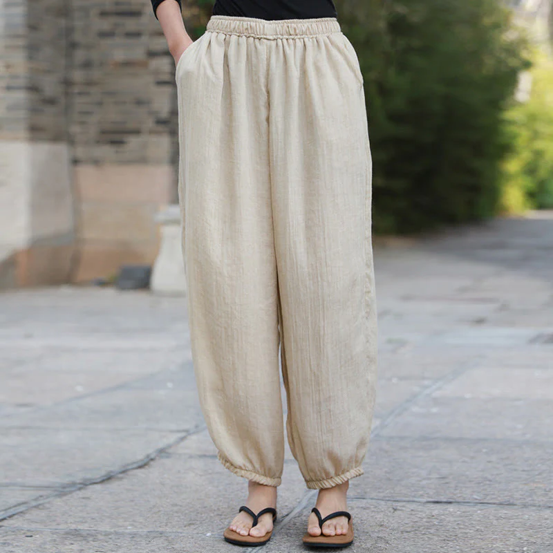 Pantaloni casual estivi da donna in cotone con tasche Buddha Stones - Image 48
