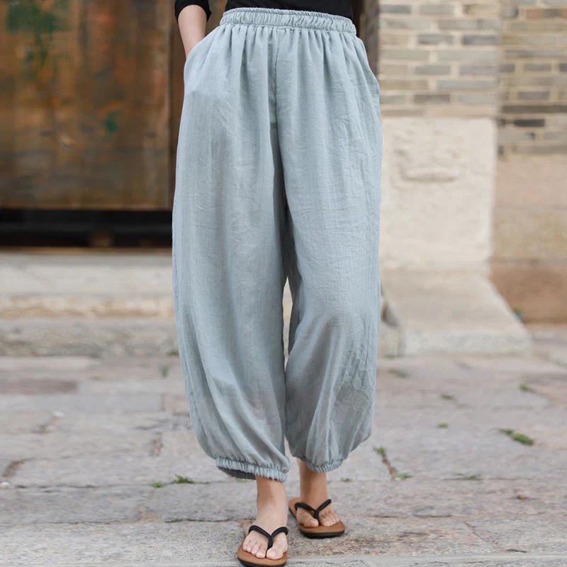 Pantaloni casual estivi da donna in cotone con tasche Buddha Stones - Image 49