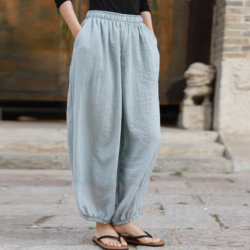 Pantaloni casual estivi da donna in cotone con tasche Buddha Stones - Image 50