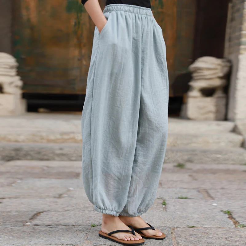 Pantaloni casual estivi da donna in cotone con tasche Buddha Stones - Image 51