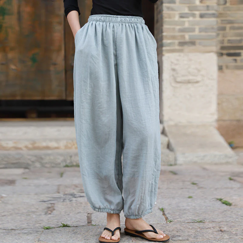 Pantaloni casual estivi da donna in cotone con tasche Buddha Stones - Image 53