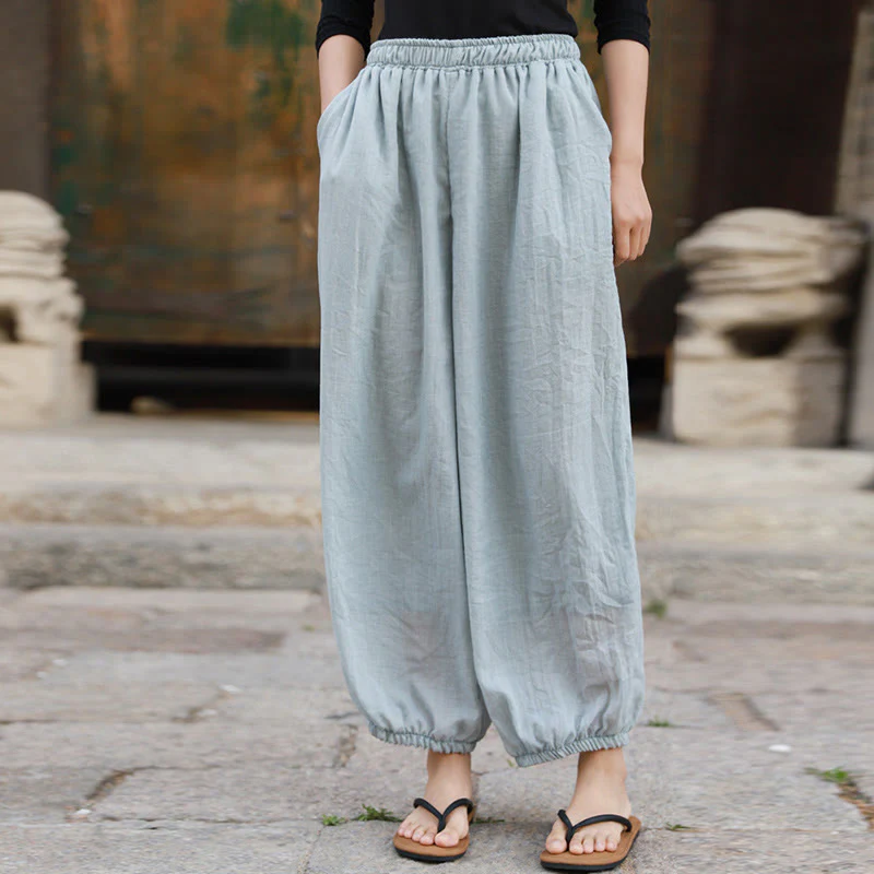 Pantaloni casual estivi da donna in cotone con tasche Buddha Stones - Image 54