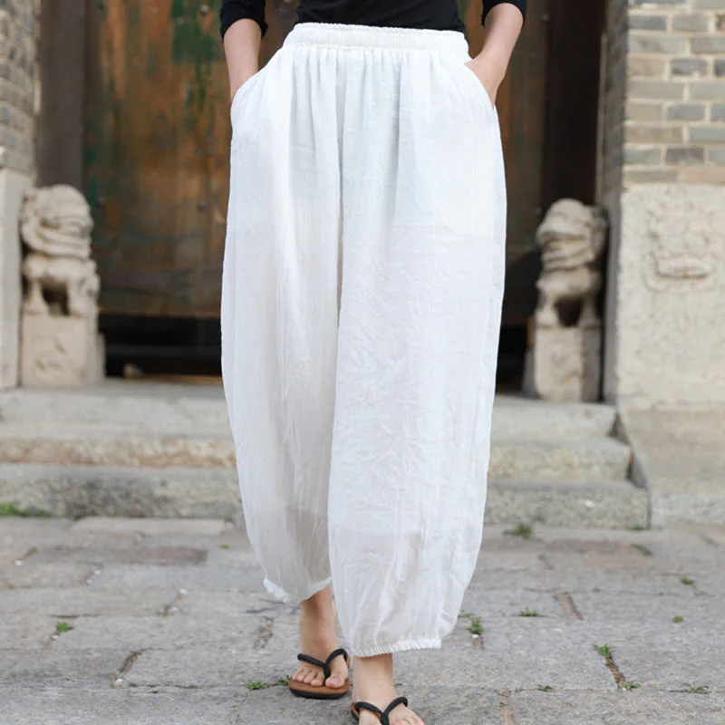 Pantaloni casual estivi da donna in cotone con tasche Buddha Stones - Image 8