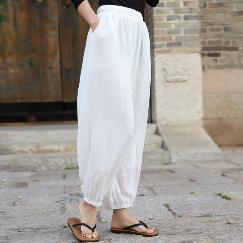Pantaloni casual estivi da donna in cotone con tasche Buddha Stones - Image 9