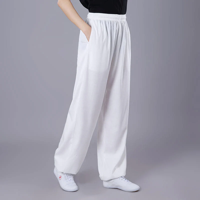 Pantaloni da allenamento in Buddha Stones e lino traspirante con tasche, unisex, estivi, elastici in vita, per Tai Chi e Qigong - Image 2