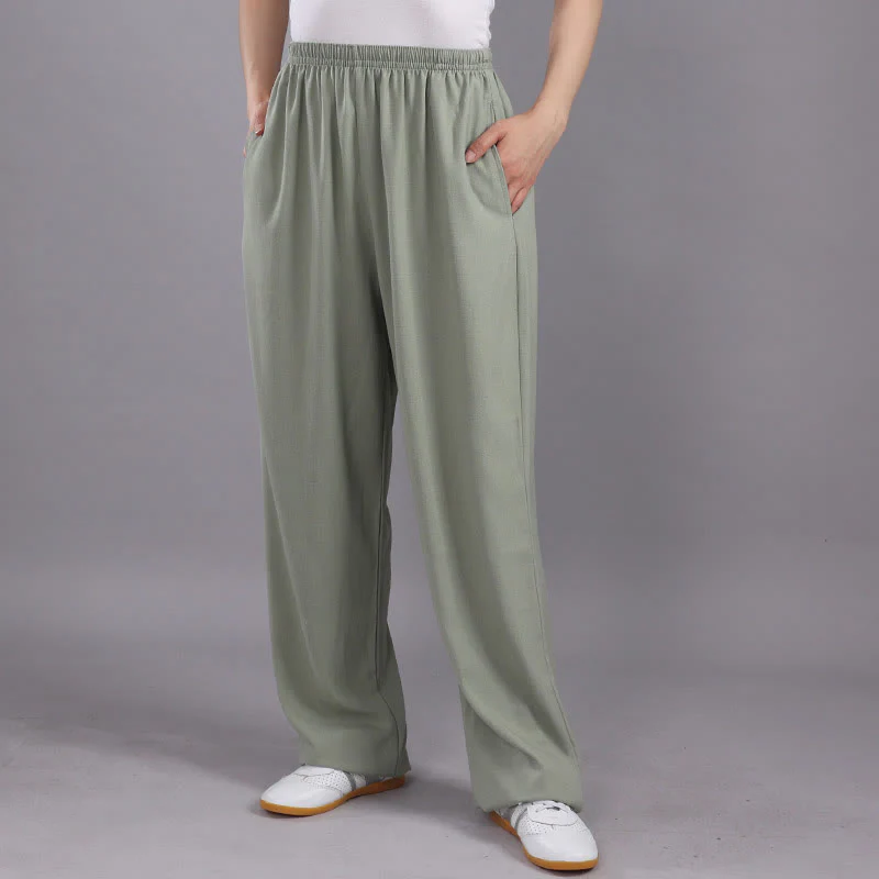 Pantaloni da allenamento in Buddha Stones e lino traspirante con tasche, unisex, estivi, elastici in vita, per Tai Chi e Qigong - Image 28