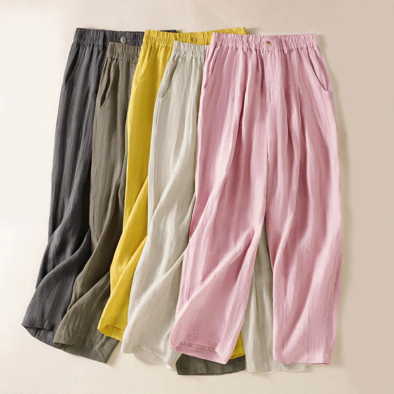 Pantaloni da donna alla caviglia con tasche e bottoni e cerniera estiva Buddha Stones