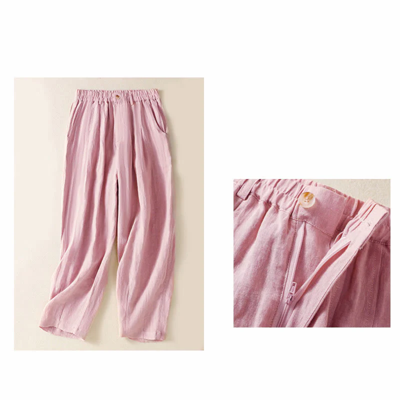 Pantaloni da donna alla caviglia con tasche e bottoni e cerniera estiva Buddha Stones - Image 19