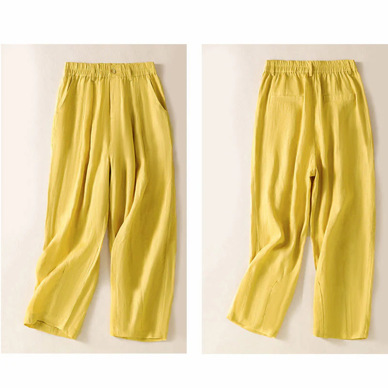 Pantaloni da donna alla caviglia con tasche e bottoni e cerniera estiva Buddha Stones - Image 4