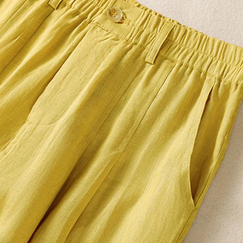 Pantaloni da donna alla caviglia con tasche e bottoni e cerniera estiva Buddha Stones - Image 7