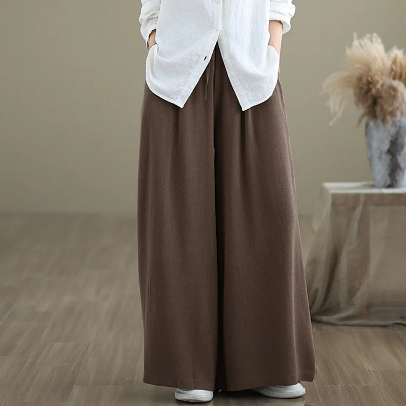 Pantaloni da donna Buddha Stones in cotone e lino con coulisse, colore puro, a gamba larga, alla caviglia, con tasche - Image 23