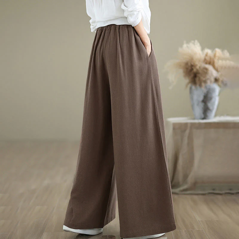 Pantaloni da donna Buddha Stones in cotone e lino con coulisse, colore puro, a gamba larga, alla caviglia, con tasche - Image 26