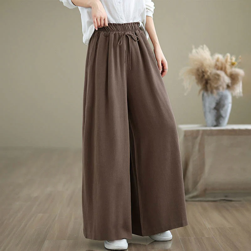 Pantaloni da donna Buddha Stones in cotone e lino con coulisse, colore puro, a gamba larga, alla caviglia, con tasche - Image 27