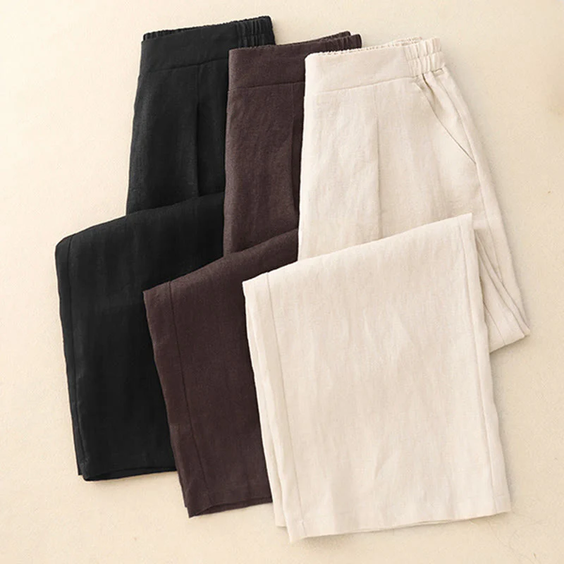 Pantaloni da donna Buddha Stones, semplici e primaverili, in cotone, lunghezza 7-8, con tasche - Image 22