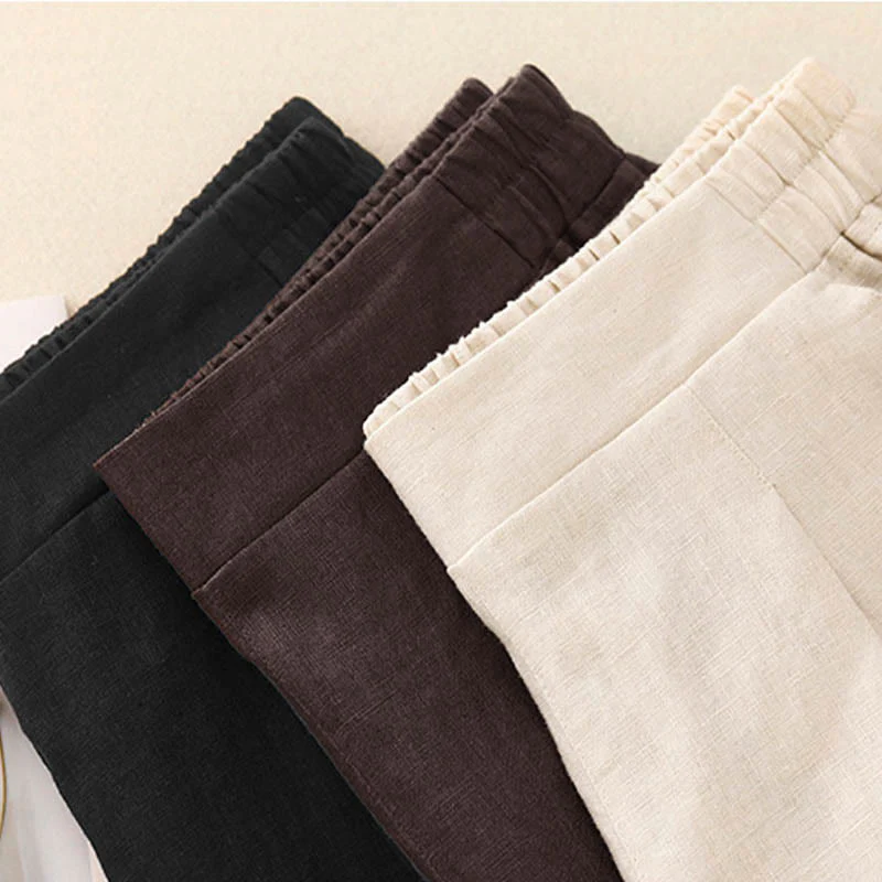 Pantaloni da donna Buddha Stones, semplici e primaverili, in cotone, lunghezza 7-8, con tasche - Image 23