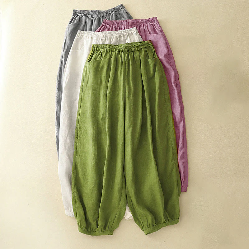 Pantaloni da donna Buddha Stones Summer Commute in cotone alla caviglia, con tasche, colore puro - Image 19