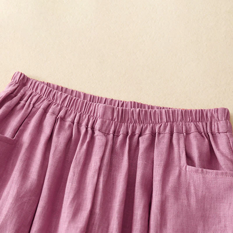 Pantaloni da donna Buddha Stones Summer Commute in cotone alla caviglia, con tasche, colore puro - Image 3