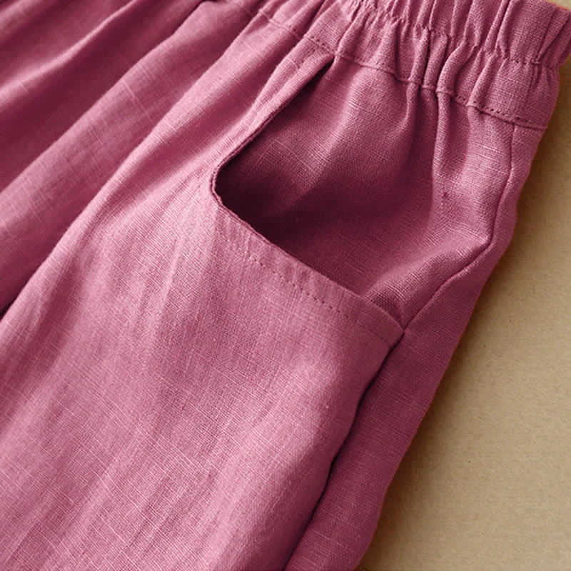 Pantaloni da donna Buddha Stones Summer Commute in cotone alla caviglia, con tasche, colore puro - Image 4
