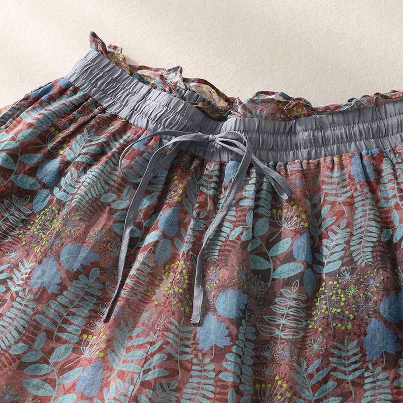 Pantaloni da donna estivi Buddha Stones Blue Leaves Plants con tasche - Image 2