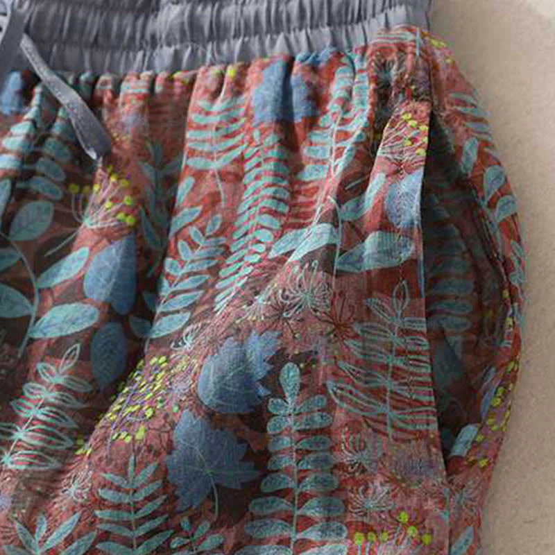 Pantaloni da donna estivi Buddha Stones Blue Leaves Plants con tasche - Image 4