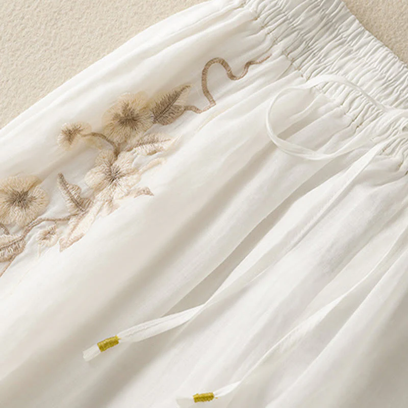 Pantaloni da donna in cotone a gamba larga con coulisse e ricamo Buddha Stones Commute, con tasche - Image 30