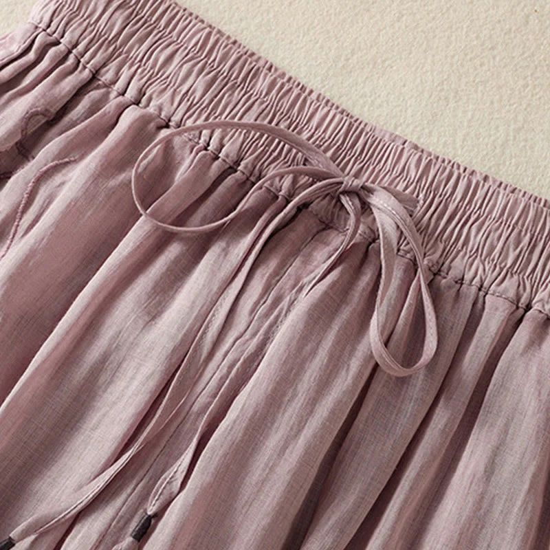 Pantaloni da donna in cotone a gamba larga con coulisse e ricamo Buddha Stones Commute, con tasche - Image 36
