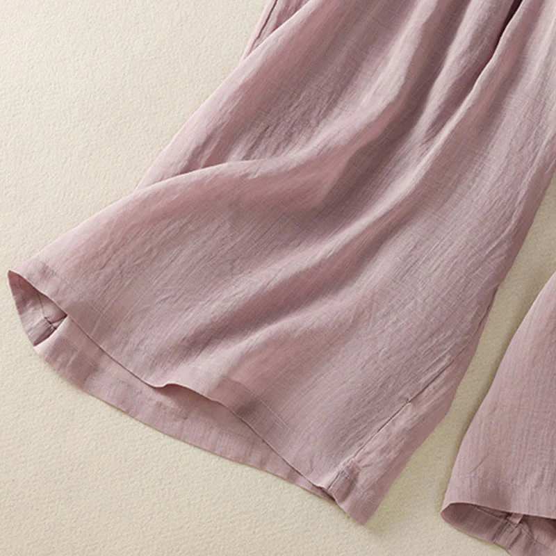 Pantaloni da donna in cotone a gamba larga con coulisse e ricamo Buddha Stones Commute, con tasche - Image 41