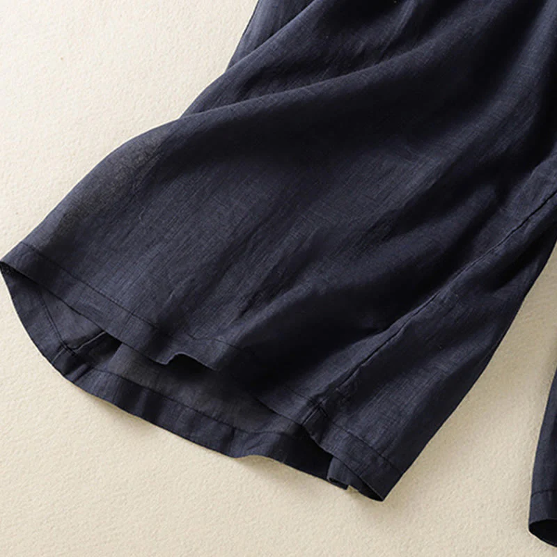 Pantaloni da donna in cotone a gamba larga con coulisse e ricamo Buddha Stones Commute, con tasche - Image 7