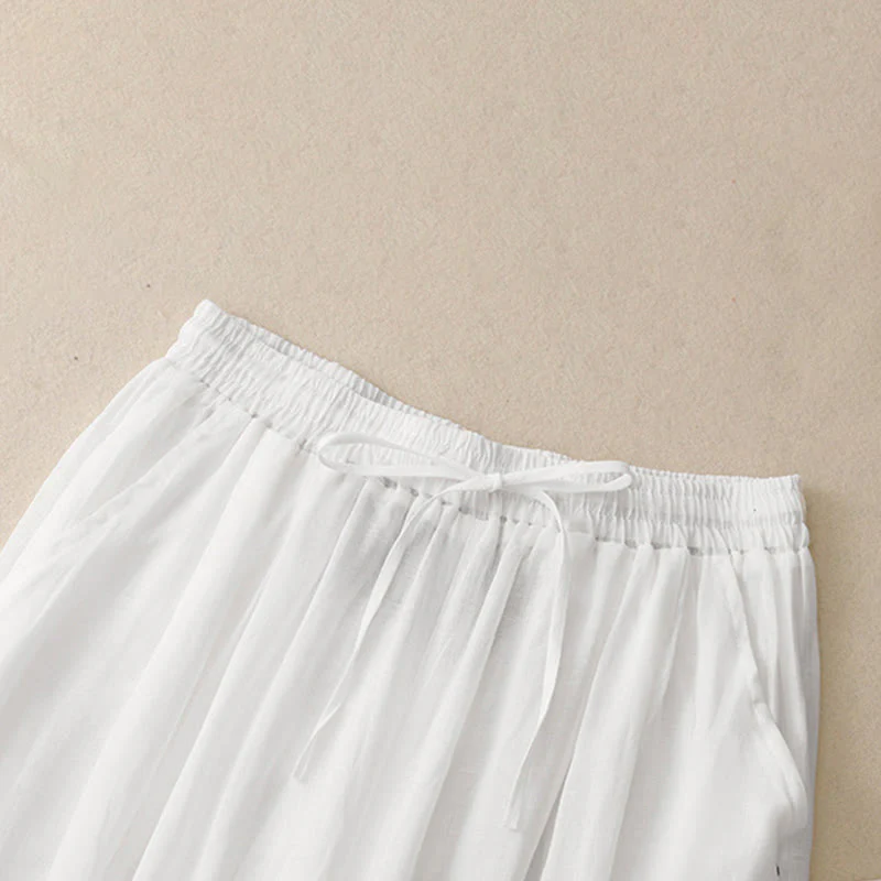 Pantaloni da donna in cotone a gamba larga con tasche, lunghezza alla caviglia, con coulisse e ricamo tinta unita Buddha Stones Commute - Image 10