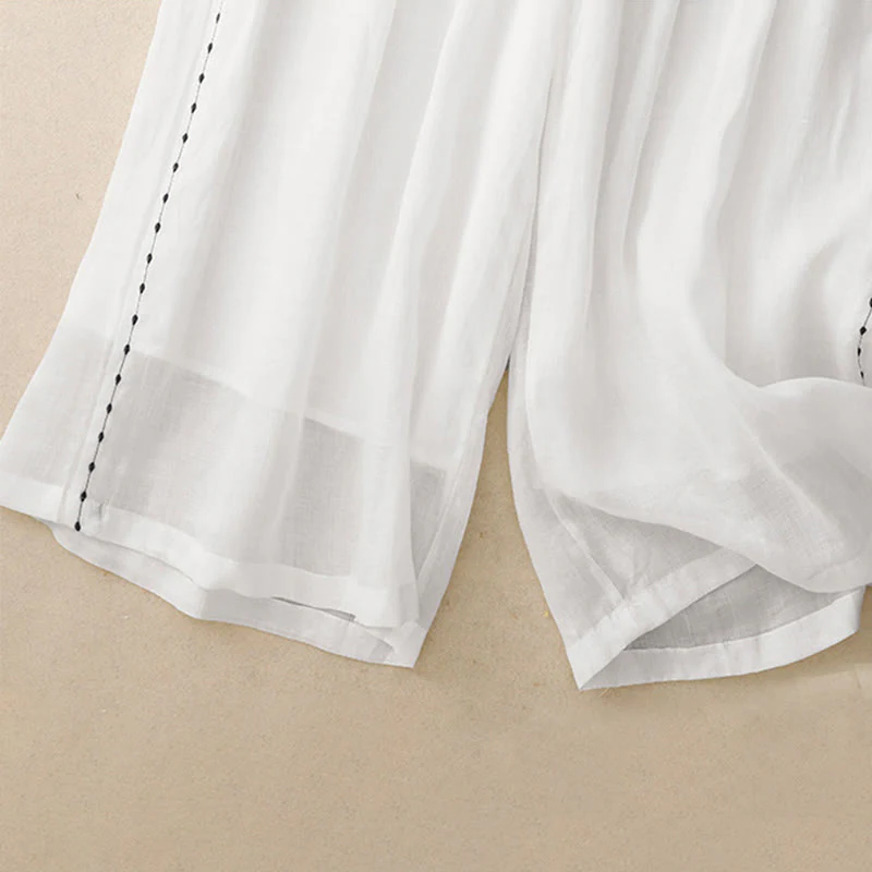 Pantaloni da donna in cotone a gamba larga con tasche, lunghezza alla caviglia, con coulisse e ricamo tinta unita Buddha Stones Commute - Image 11