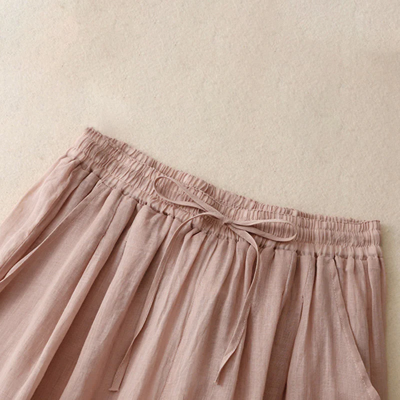 Pantaloni da donna in cotone a gamba larga con tasche, lunghezza alla caviglia, con coulisse e ricamo tinta unita Buddha Stones Commute - Image 14