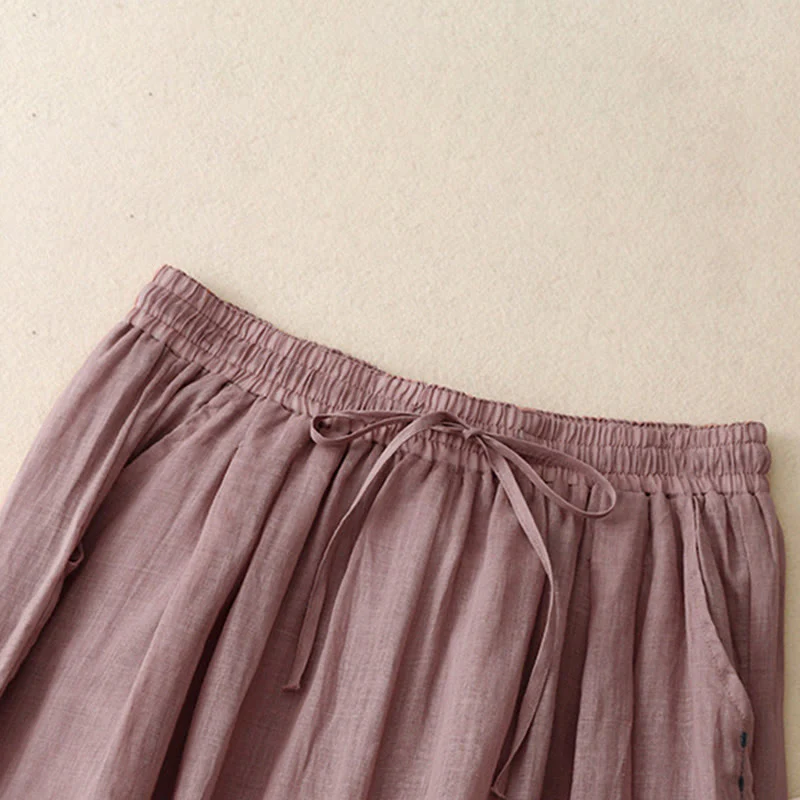 Pantaloni da donna in cotone a gamba larga con tasche, lunghezza alla caviglia, con coulisse e ricamo tinta unita Buddha Stones Commute - Image 18
