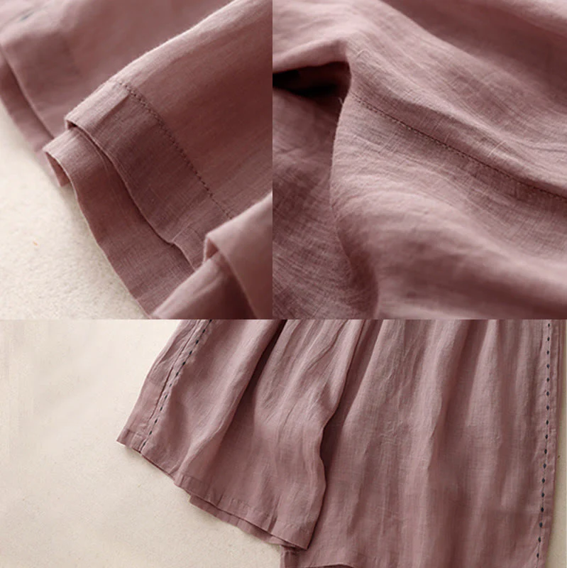 Pantaloni da donna in cotone a gamba larga con tasche, lunghezza alla caviglia, con coulisse e ricamo tinta unita Buddha Stones Commute - Image 19