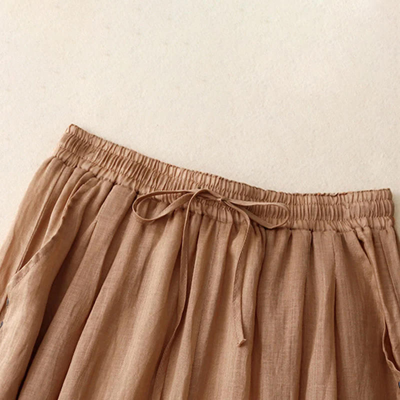 Pantaloni da donna in cotone a gamba larga con tasche, lunghezza alla caviglia, con coulisse e ricamo tinta unita Buddha Stones Commute - Image 22