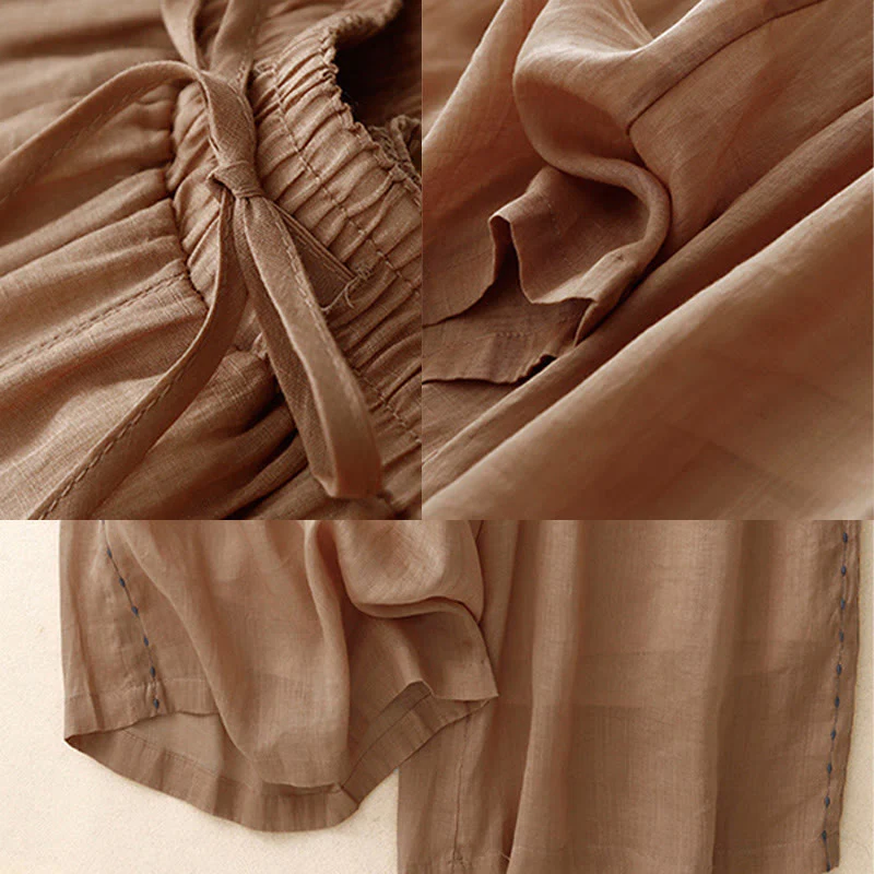 Pantaloni da donna in cotone a gamba larga con tasche, lunghezza alla caviglia, con coulisse e ricamo tinta unita Buddha Stones Commute - Image 23