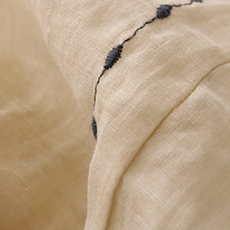 Pantaloni da donna in cotone a gamba larga con tasche, lunghezza alla caviglia, con coulisse e ricamo tinta unita Buddha Stones Commute - Image 7