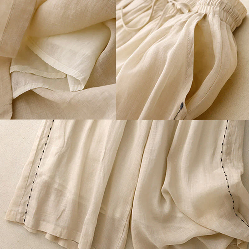 Pantaloni da donna in cotone a gamba larga con tasche, lunghezza alla caviglia, con coulisse e ricamo tinta unita Buddha Stones Commute - Image 8