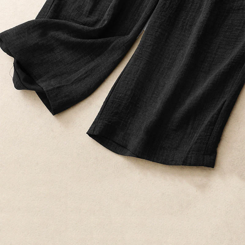 Pantaloni da donna in cotone a gamba larga con tasche, modello Buddha Stones, casual, estivi, con lacci e texture. - Image 12