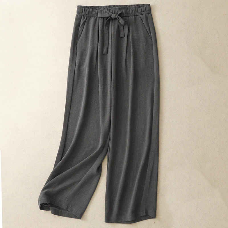 Pantaloni da donna in cotone a gamba larga con tasche, modello Buddha Stones, casual, estivi, con lacci e texture. - Image 13