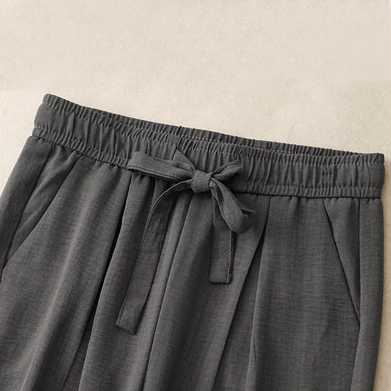 Pantaloni da donna in cotone a gamba larga con tasche, modello Buddha Stones, casual, estivi, con lacci e texture. - Image 14