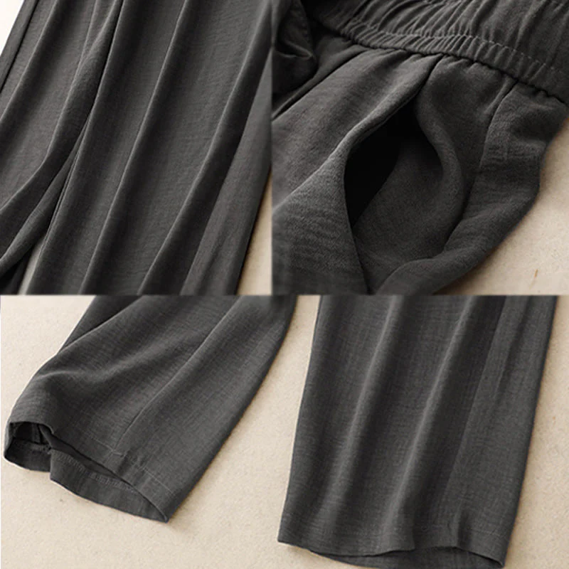 Pantaloni da donna in cotone a gamba larga con tasche, modello Buddha Stones, casual, estivi, con lacci e texture. - Image 15